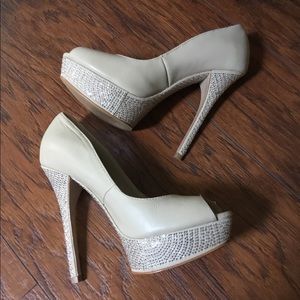 8.5 Aldo Peep Toe Rhinestone Platform Heels